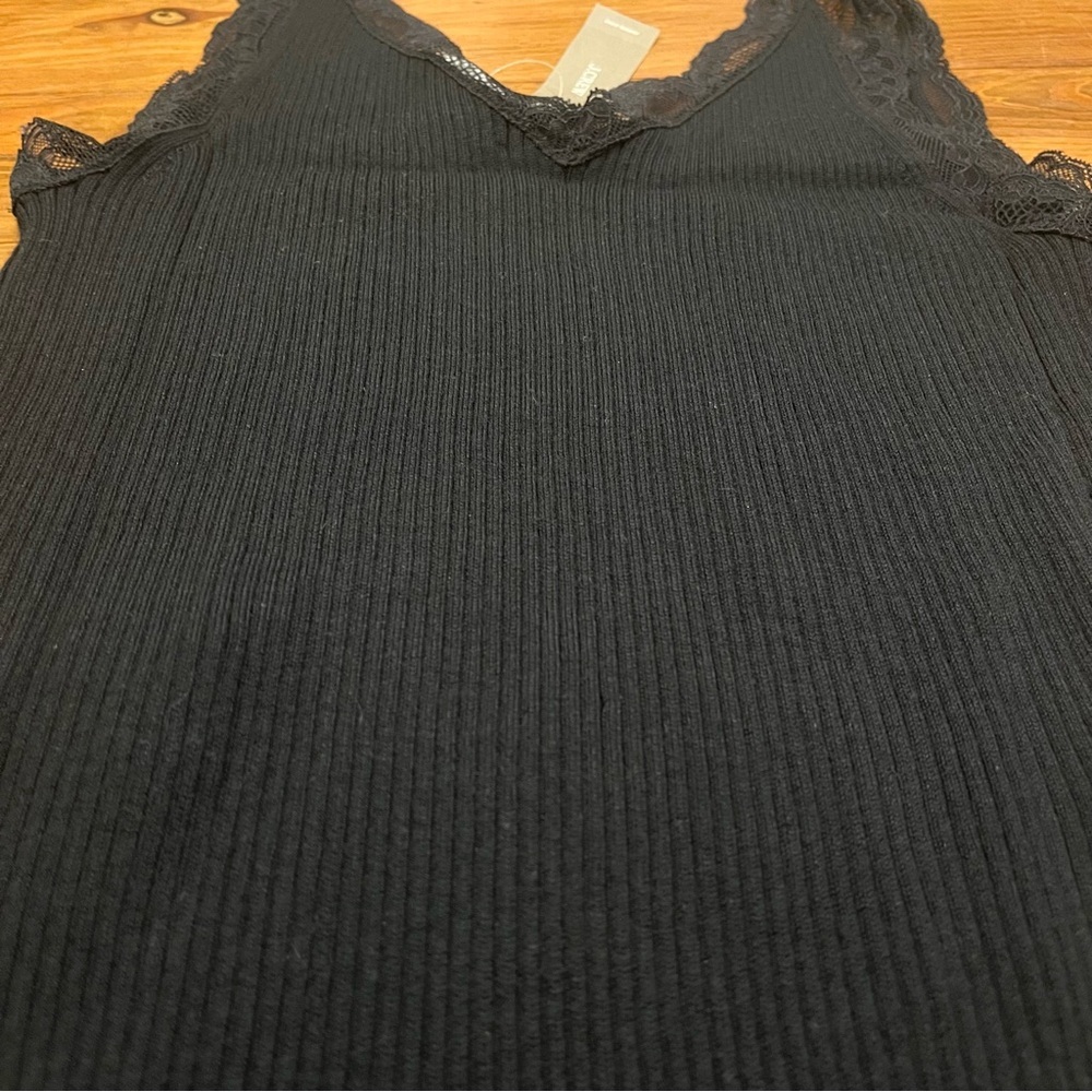 JCrew Lace-Trim Ribbed Y2K Tank Top Bottom Ruffles Black‎ Classic size M - Picture 12 of 16